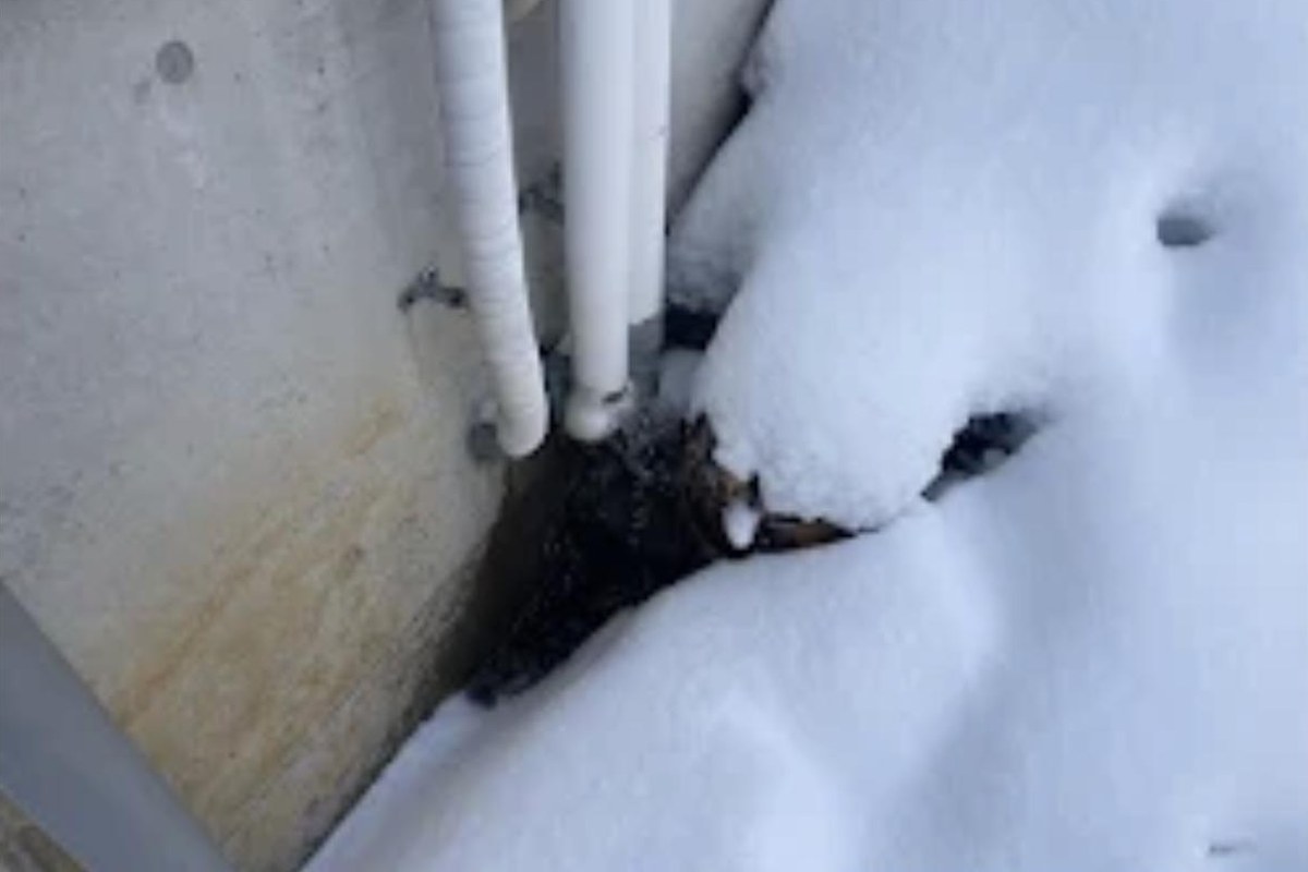 雪に埋もれた住宅の給水・給湯の配管